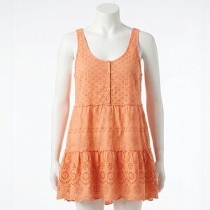 So Heritage Orange Eyelet Tiered Button Babydoll Tank Top Blouse Medium M